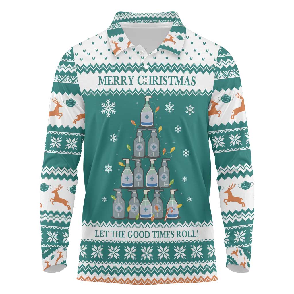 Sanitizer Merry Christmas Long Sleeve Polo Shirt Xmas Holiday Patterns - Wonder Print Shop
