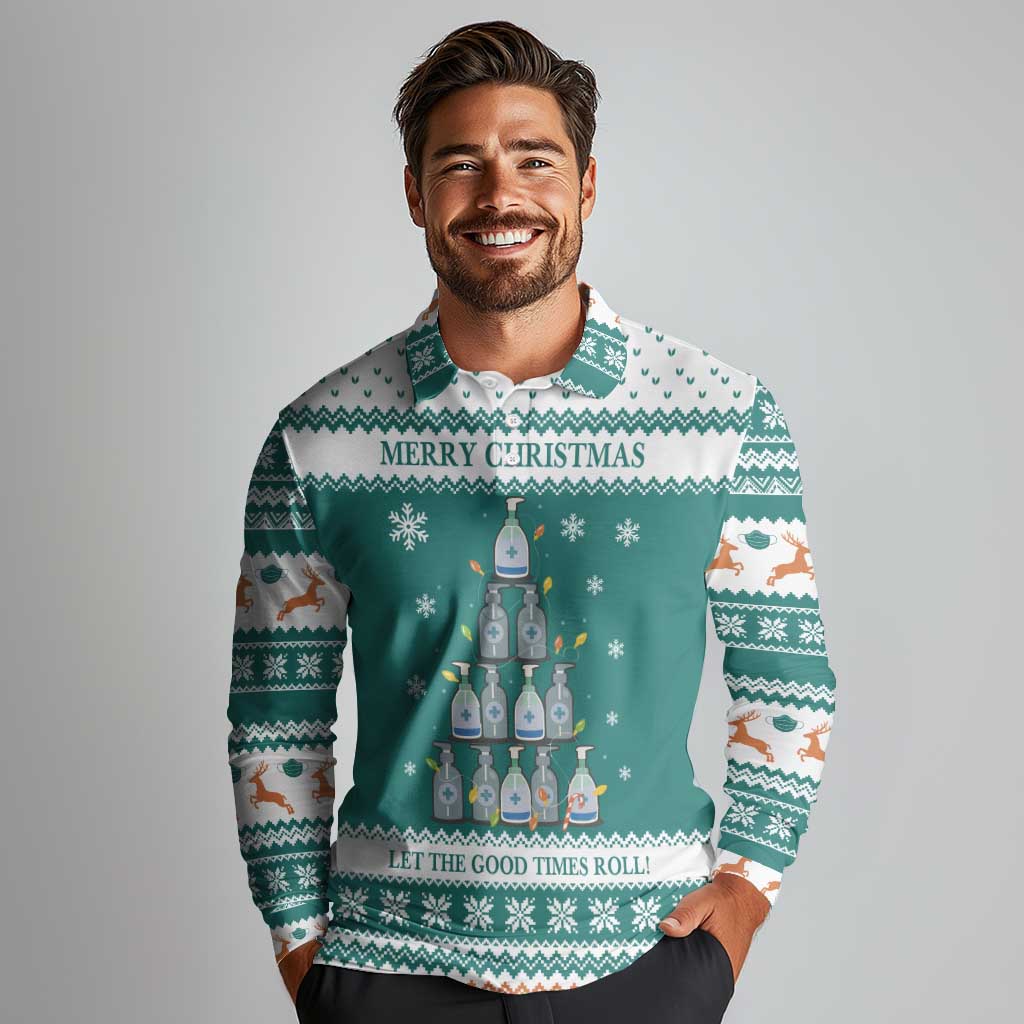 Sanitizer Merry Christmas Long Sleeve Polo Shirt Xmas Holiday Patterns - Wonder Print Shop