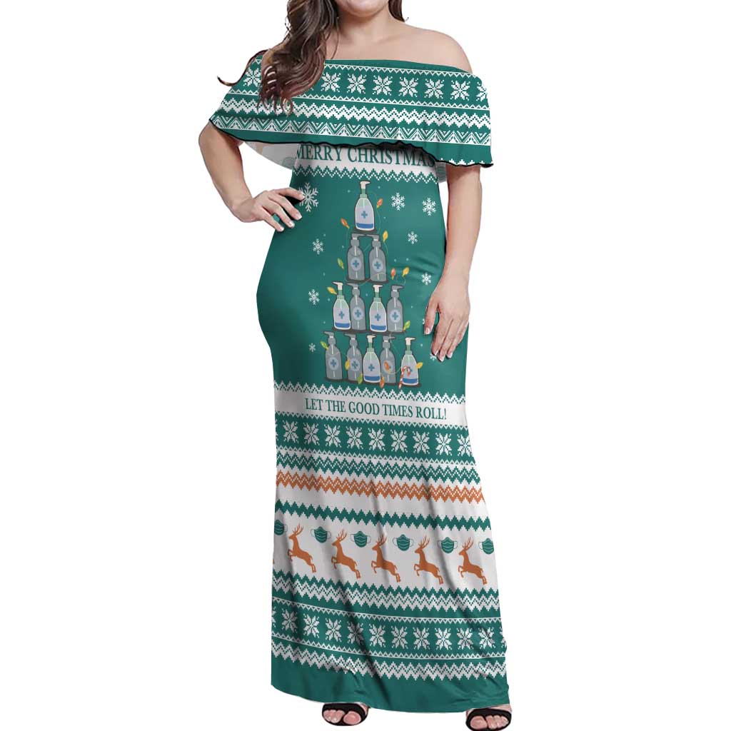 Sanitizer Merry Christmas Off Shoulder Maxi Dress Xmas Holiday Patterns - Wonder Print Shop