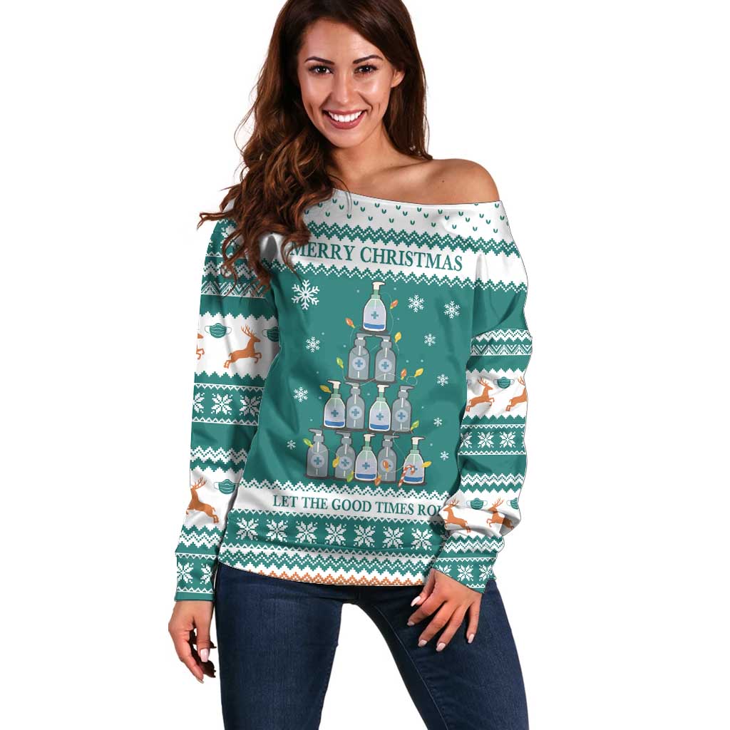 Sanitizer Merry Christmas Off Shoulder Sweater Xmas Holiday Patterns - Wonder Print Shop