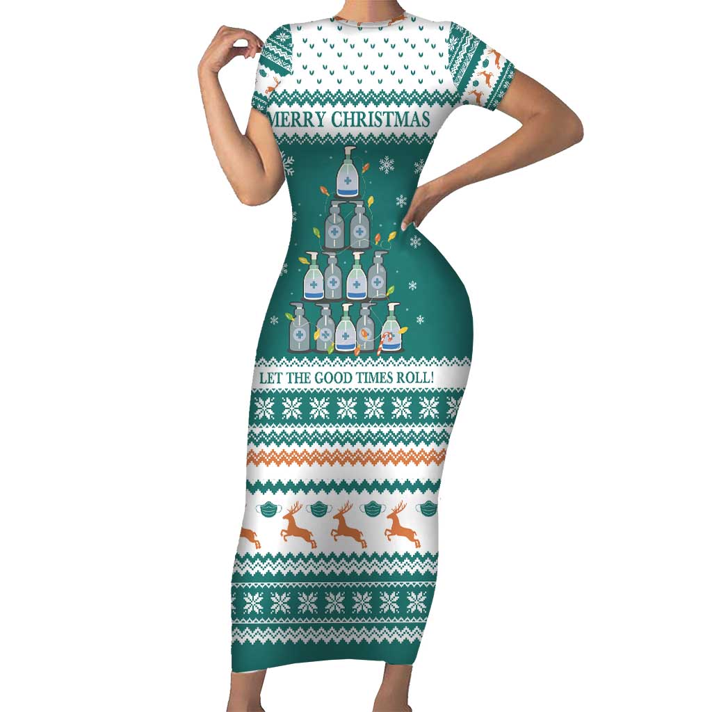 Sanitizer Merry Christmas Short Sleeve Bodycon Dress Xmas Holiday Patterns - Wonder Print Shop