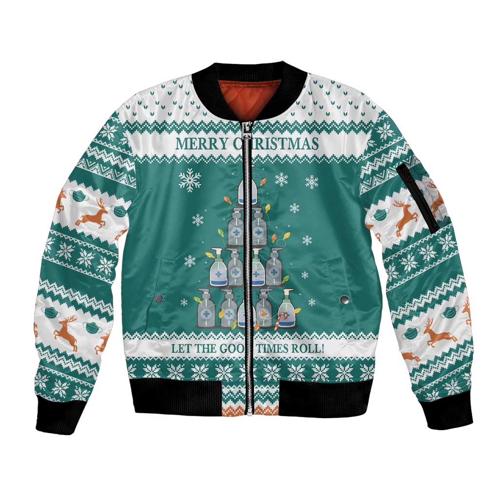 Sanitizer Merry Christmas Sleeve Zip Bomber Jacket Xmas Holiday Patterns - Wonder Print Shop