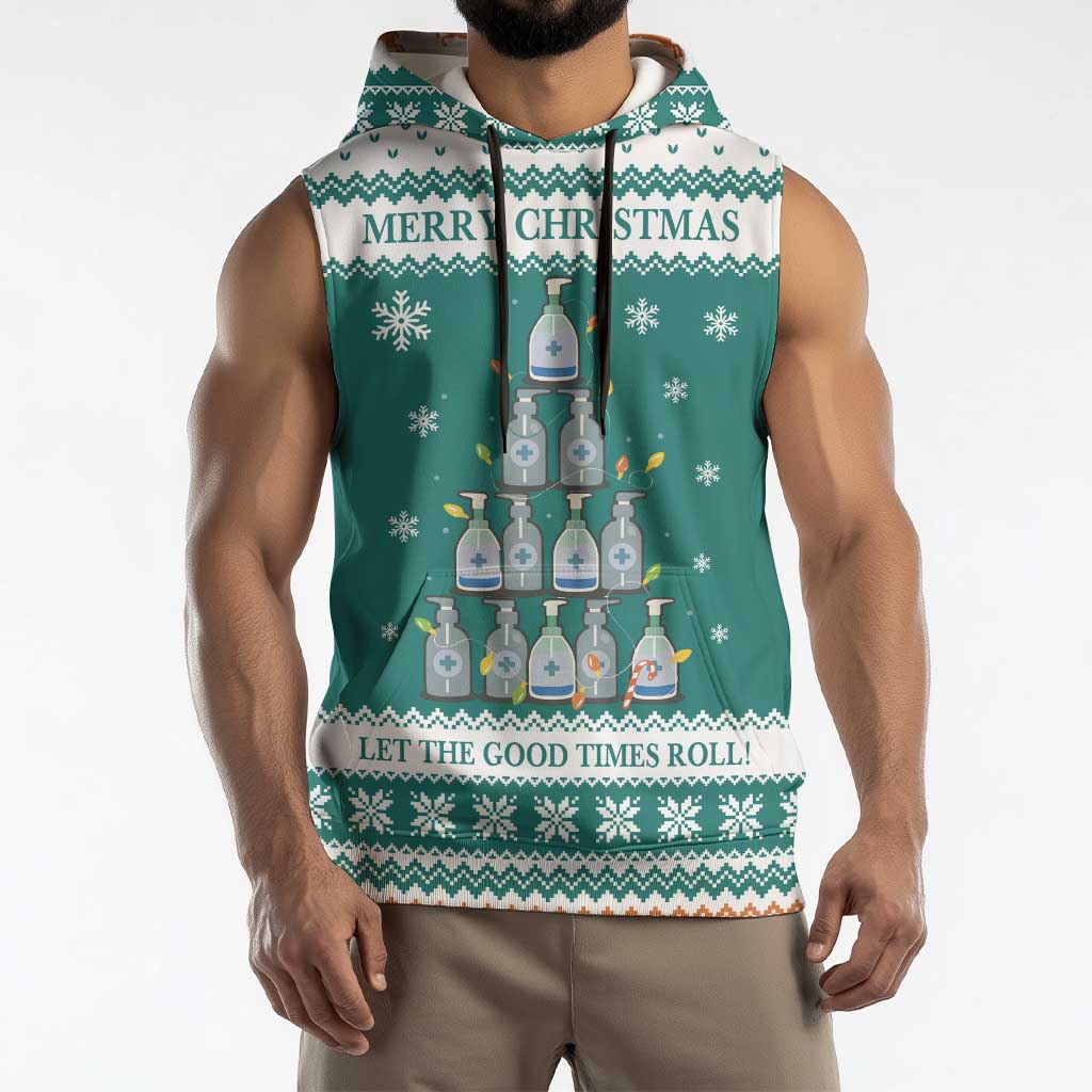 Sanitizer Merry Christmas Sleeveless Hoodie Xmas Holiday Patterns - Wonder Print Shop