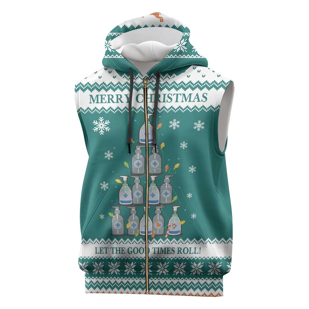 Sanitizer Merry Christmas Sleeveless Zip Hoodie Xmas Holiday Patterns - Wonder Print Shop