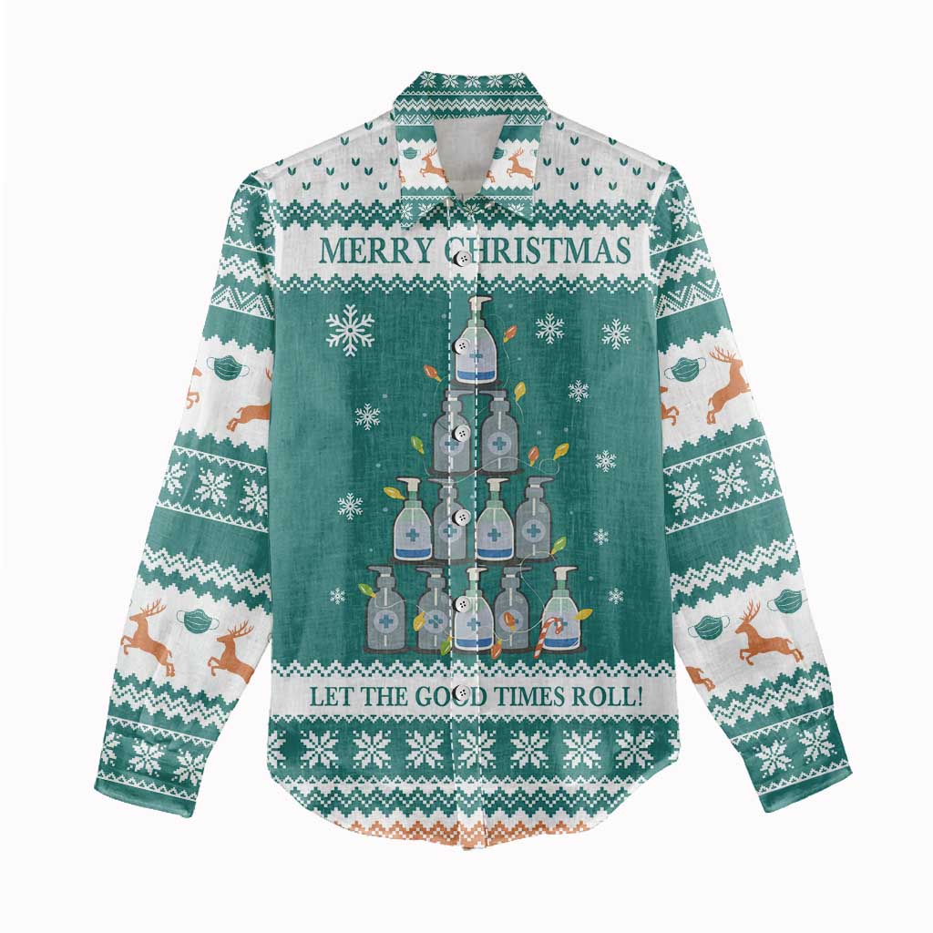 Sanitizer Merry Christmas Women Casual Shirt Xmas Holiday Patterns - Wonder Print Shop