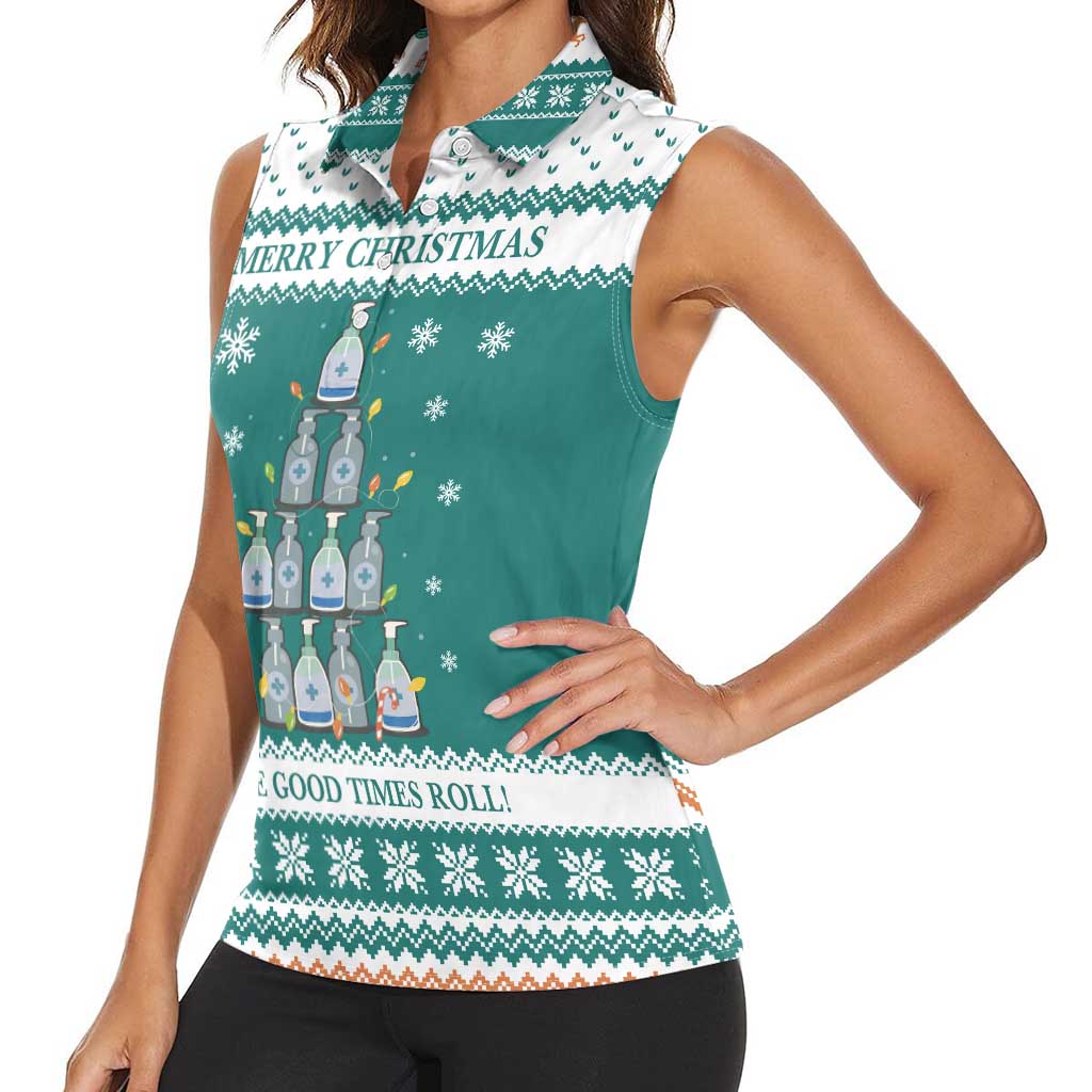 Sanitizer Merry Christmas Women Sleeveless Polo Shirt Xmas Holiday Patterns - Wonder Print Shop
