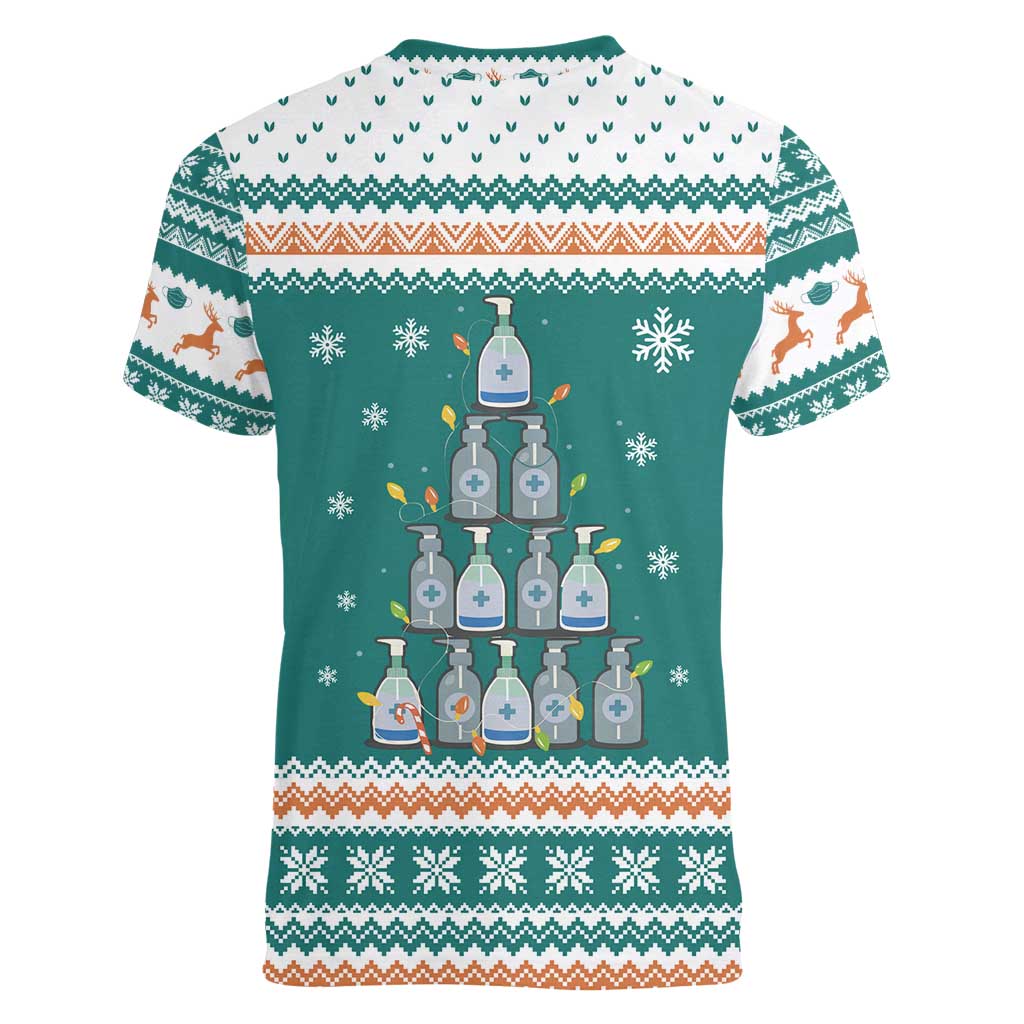 Sanitizer Merry Christmas Women V-Neck T-Shirt Xmas Holiday Patterns - Wonder Print Shop
