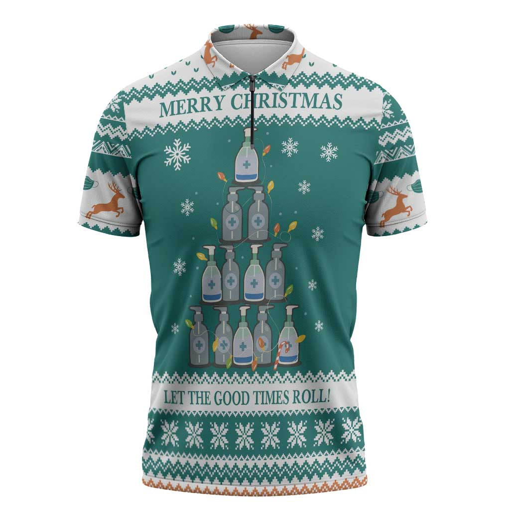 Sanitizer Merry Christmas Zipper Polo Shirt Xmas Holiday Patterns - Wonder Print Shop