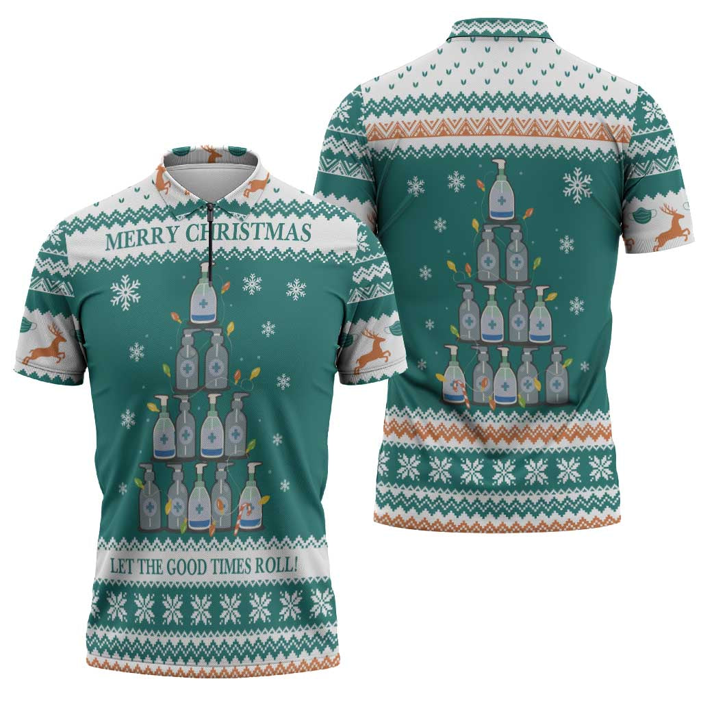 Sanitizer Merry Christmas Zipper Polo Shirt Xmas Holiday Patterns - Wonder Print Shop