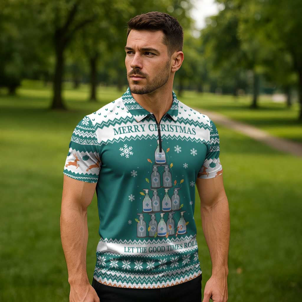 Sanitizer Merry Christmas Zipper Polo Shirt Xmas Holiday Patterns - Wonder Print Shop