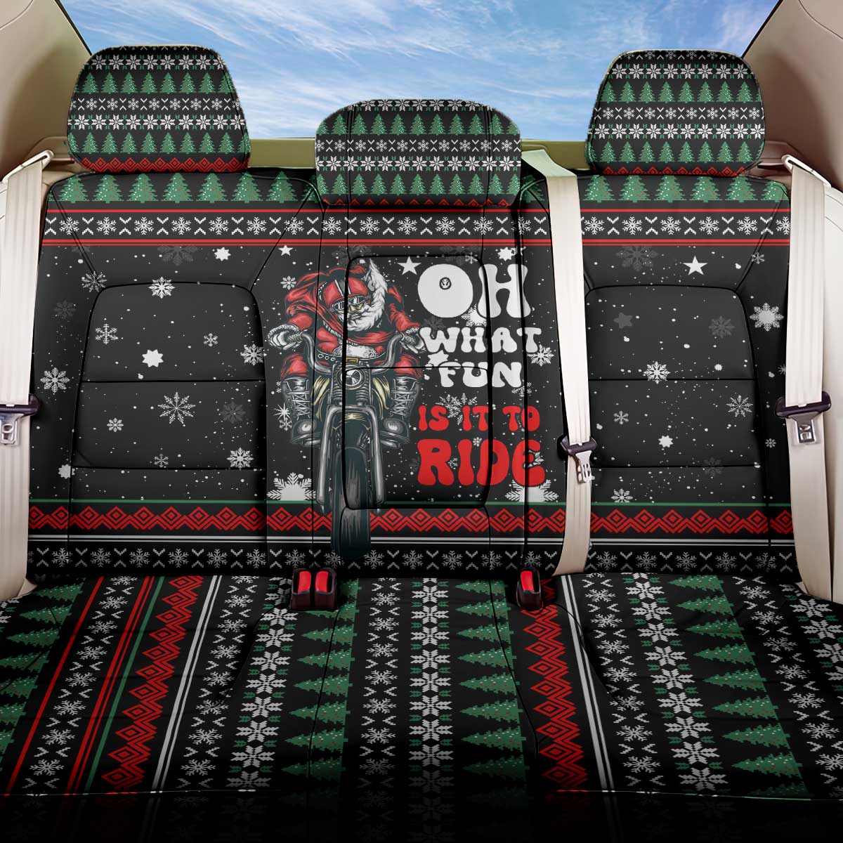 Santa And Motor Christmas Back Car Seat Cover Xmas Holiday Patterns - Wonder Print Shop