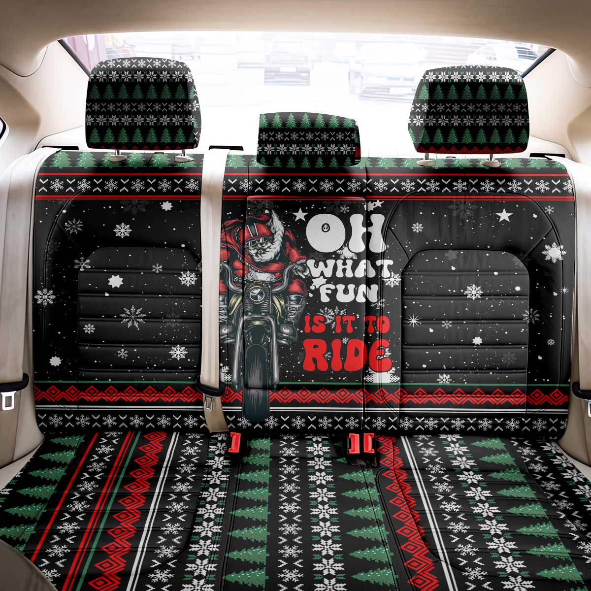 Santa And Motor Christmas Back Car Seat Cover Xmas Holiday Patterns - Wonder Print Shop