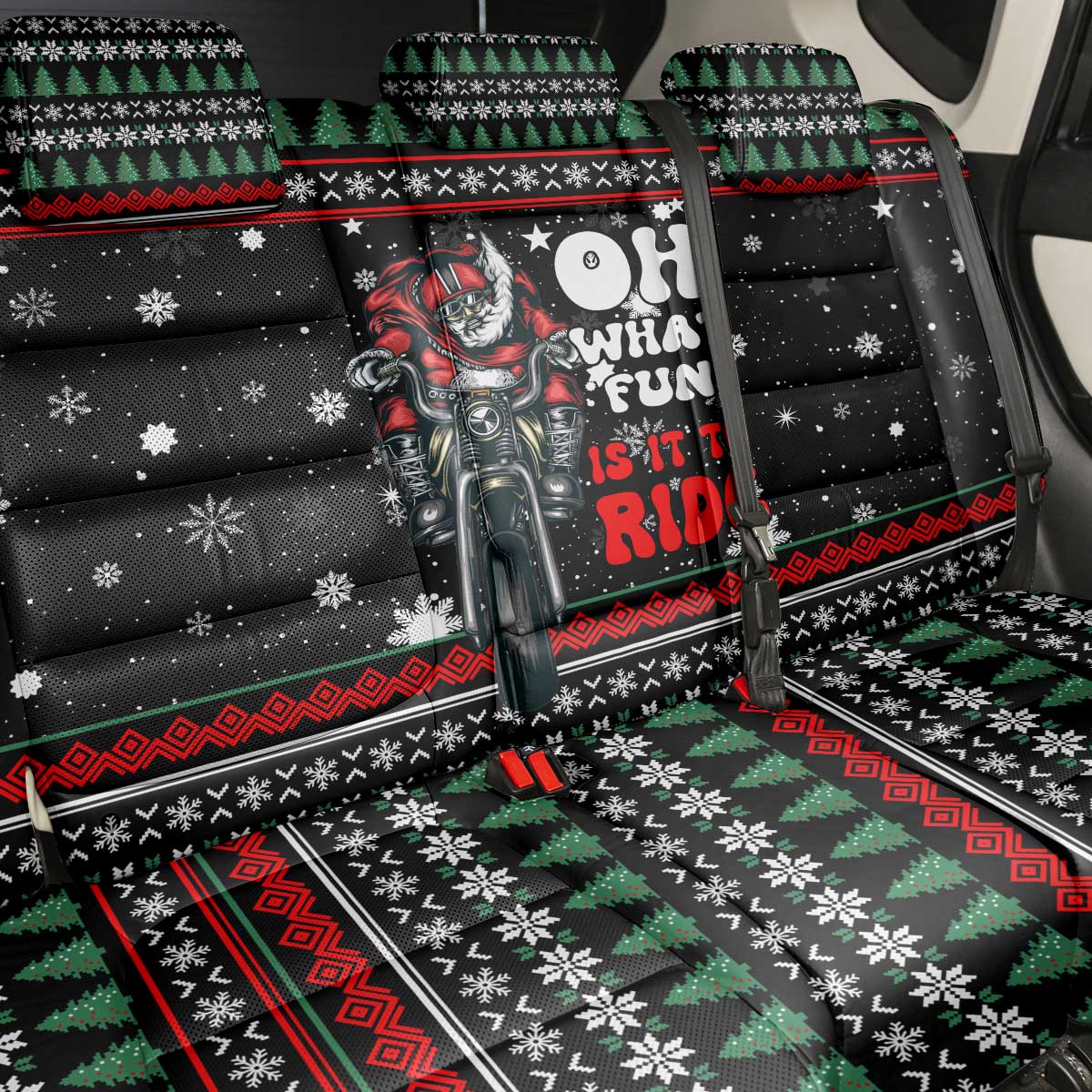 Santa And Motor Christmas Back Car Seat Cover Xmas Holiday Patterns - Wonder Print Shop