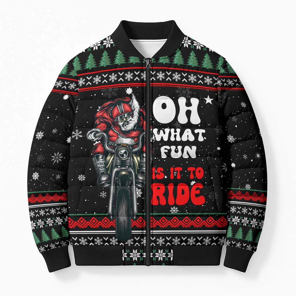 Santa And Motor Christmas Bomber Puffer Jacket Xmas Holiday Patterns - Wonder Print Shop