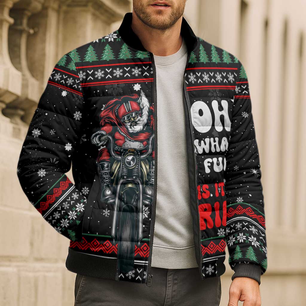 Santa And Motor Christmas Bomber Puffer Jacket Xmas Holiday Patterns - Wonder Print Shop