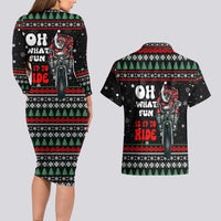 Santa And Motor Christmas Couples Matching Long Sleeve Bodycon Dress and Hawaiian Shirt Xmas Holiday Patterns - Wonder Print Shop