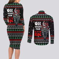 Santa And Motor Christmas Couples Matching Long Sleeve Bodycon Dress and Long Sleeve Button Shirt Xmas Holiday Patterns - Wonder Print Shop