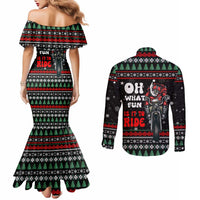 Santa And Motor Christmas Couples Matching Mermaid Dress and Long Sleeve Button Shirt Xmas Holiday Patterns - Wonder Print Shop