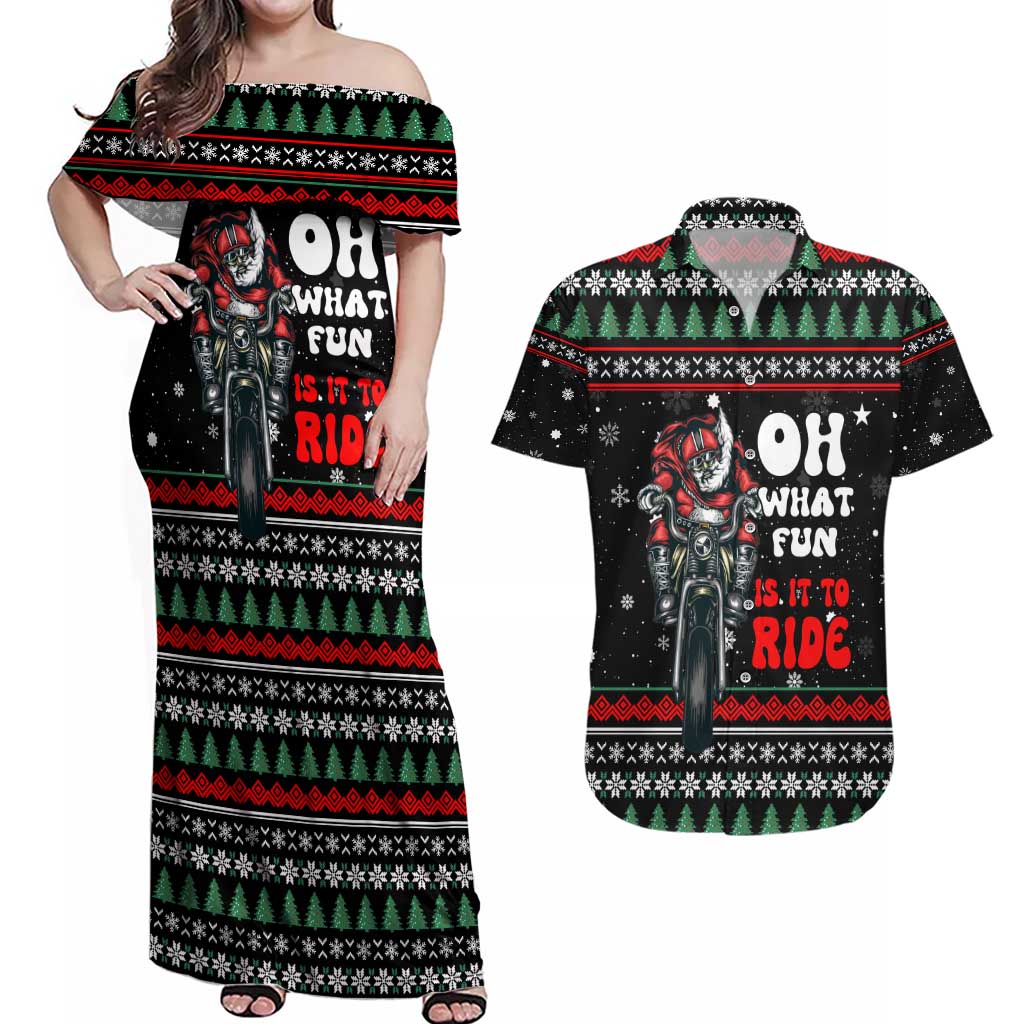 Santa And Motor Christmas Couples Matching Off Shoulder Maxi Dress and Hawaiian Shirt Xmas Holiday Patterns - Wonder Print Shop