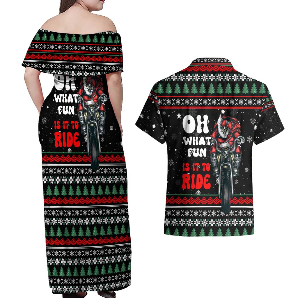 Santa And Motor Christmas Couples Matching Off Shoulder Maxi Dress and Hawaiian Shirt Xmas Holiday Patterns - Wonder Print Shop