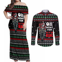 Santa And Motor Christmas Couples Matching Off Shoulder Maxi Dress and Long Sleeve Button Shirt Xmas Holiday Patterns - Wonder Print Shop