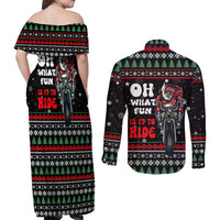 Santa And Motor Christmas Couples Matching Off Shoulder Maxi Dress and Long Sleeve Button Shirt Xmas Holiday Patterns - Wonder Print Shop