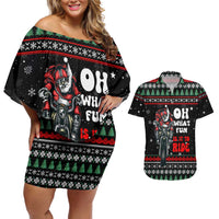 Santa And Motor Christmas Couples Matching Off Shoulder Short Dress and Hawaiian Shirt Xmas Holiday Patterns - Wonder Print Shop