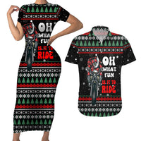 Santa And Motor Christmas Couples Matching Short Sleeve Bodycon Dress and Hawaiian Shirt Xmas Holiday Patterns - Wonder Print Shop
