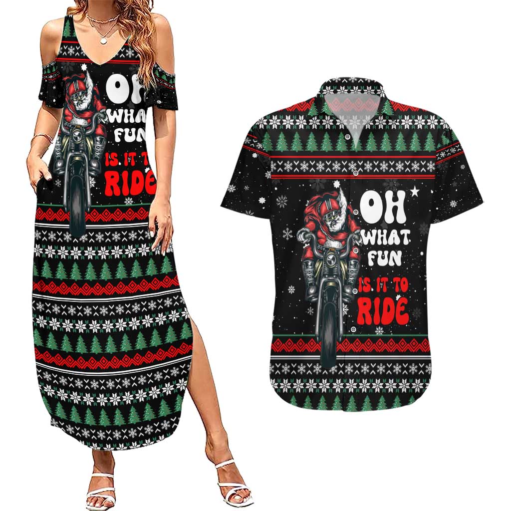 Santa And Motor Christmas Couples Matching Summer Maxi Dress and Hawaiian Shirt Xmas Holiday Patterns - Wonder Print Shop