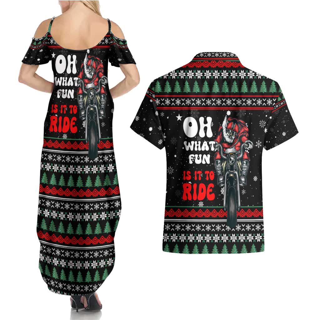 Santa And Motor Christmas Couples Matching Summer Maxi Dress and Hawaiian Shirt Xmas Holiday Patterns - Wonder Print Shop