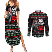 Santa And Motor Christmas Couples Matching Summer Maxi Dress and Long Sleeve Button Shirt Xmas Holiday Patterns - Wonder Print Shop