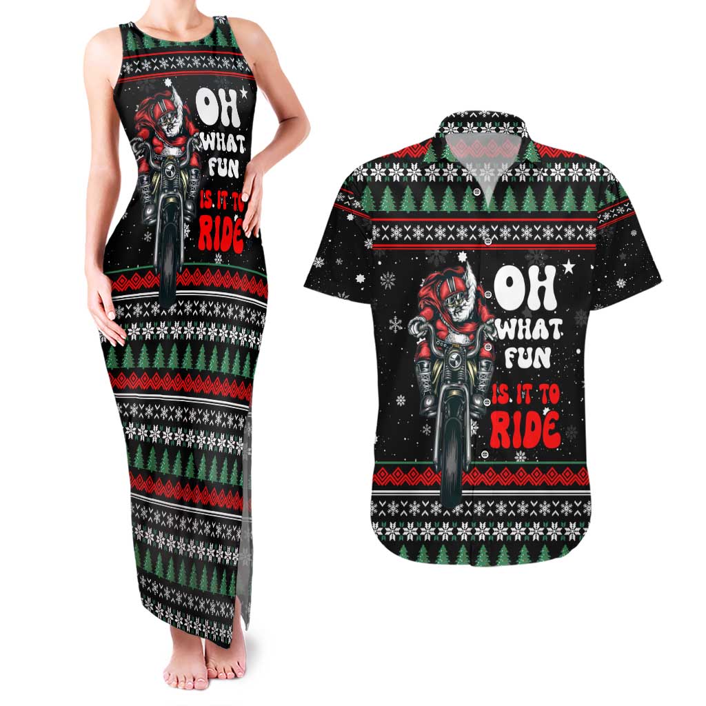 Santa And Motor Christmas Couples Matching Tank Maxi Dress and Hawaiian Shirt Xmas Holiday Patterns - Wonder Print Shop