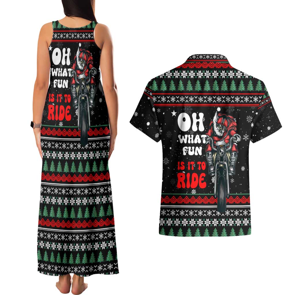 Santa And Motor Christmas Couples Matching Tank Maxi Dress and Hawaiian Shirt Xmas Holiday Patterns - Wonder Print Shop