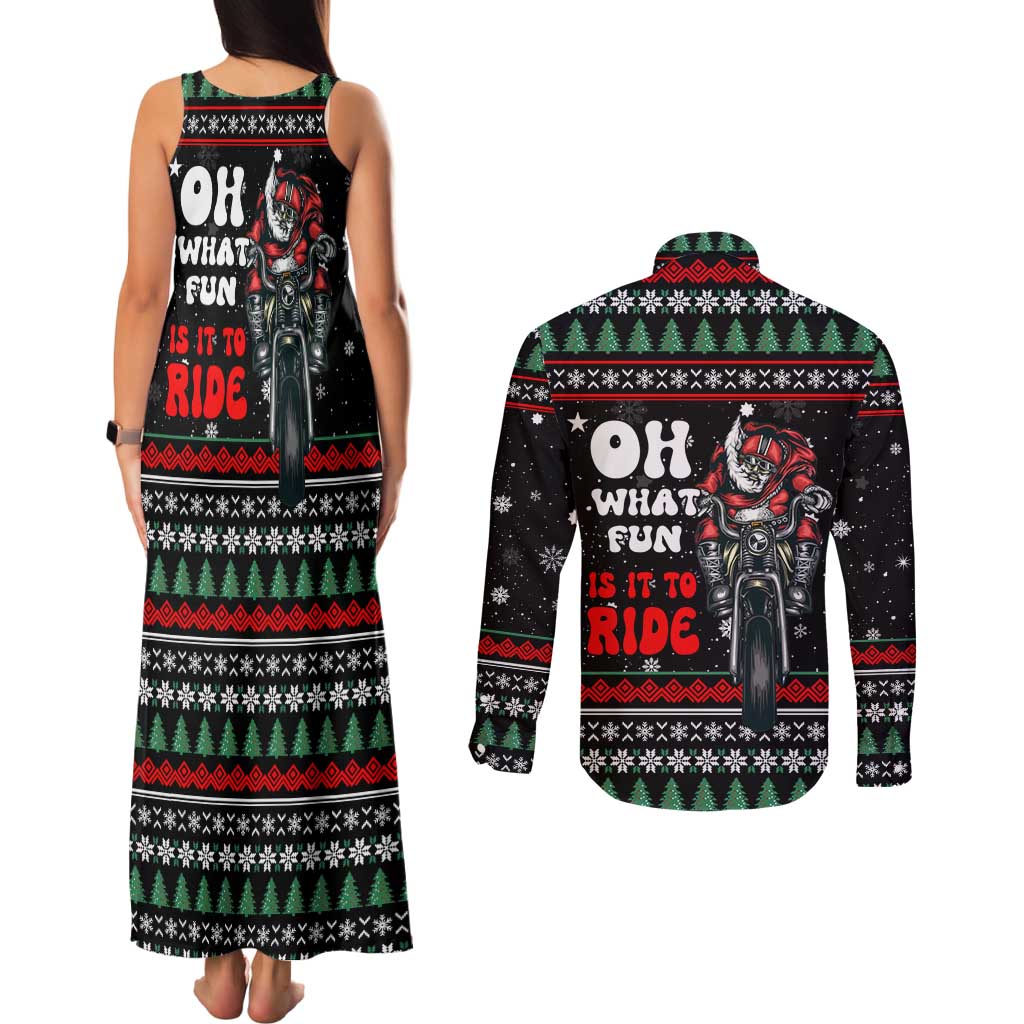 Santa And Motor Christmas Couples Matching Tank Maxi Dress and Long Sleeve Button Shirt Xmas Holiday Patterns - Wonder Print Shop