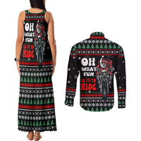 Santa And Motor Christmas Couples Matching Tank Maxi Dress and Long Sleeve Button Shirt Xmas Holiday Patterns - Wonder Print Shop
