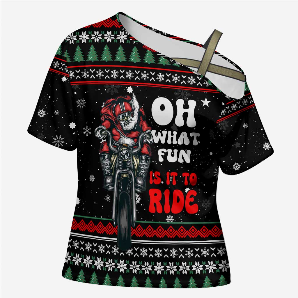 Santa And Motor Christmas Cross Shoulder Shirt Xmas Holiday Patterns - Wonder Print Shop