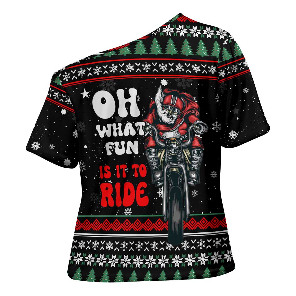 Santa And Motor Christmas Cross Shoulder Shirt Xmas Holiday Patterns - Wonder Print Shop