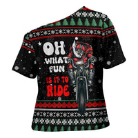 Santa And Motor Christmas Cross Shoulder Shirt Xmas Holiday Patterns - Wonder Print Shop