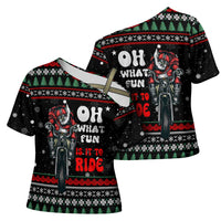 Santa And Motor Christmas Cross Shoulder Shirt Xmas Holiday Patterns - Wonder Print Shop