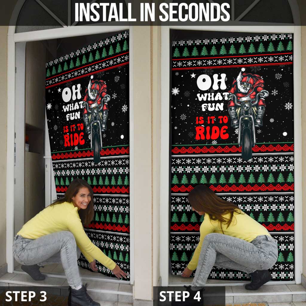 Santa And Motor Christmas Door Cover Xmas Holiday Patterns - Wonder Print Shop