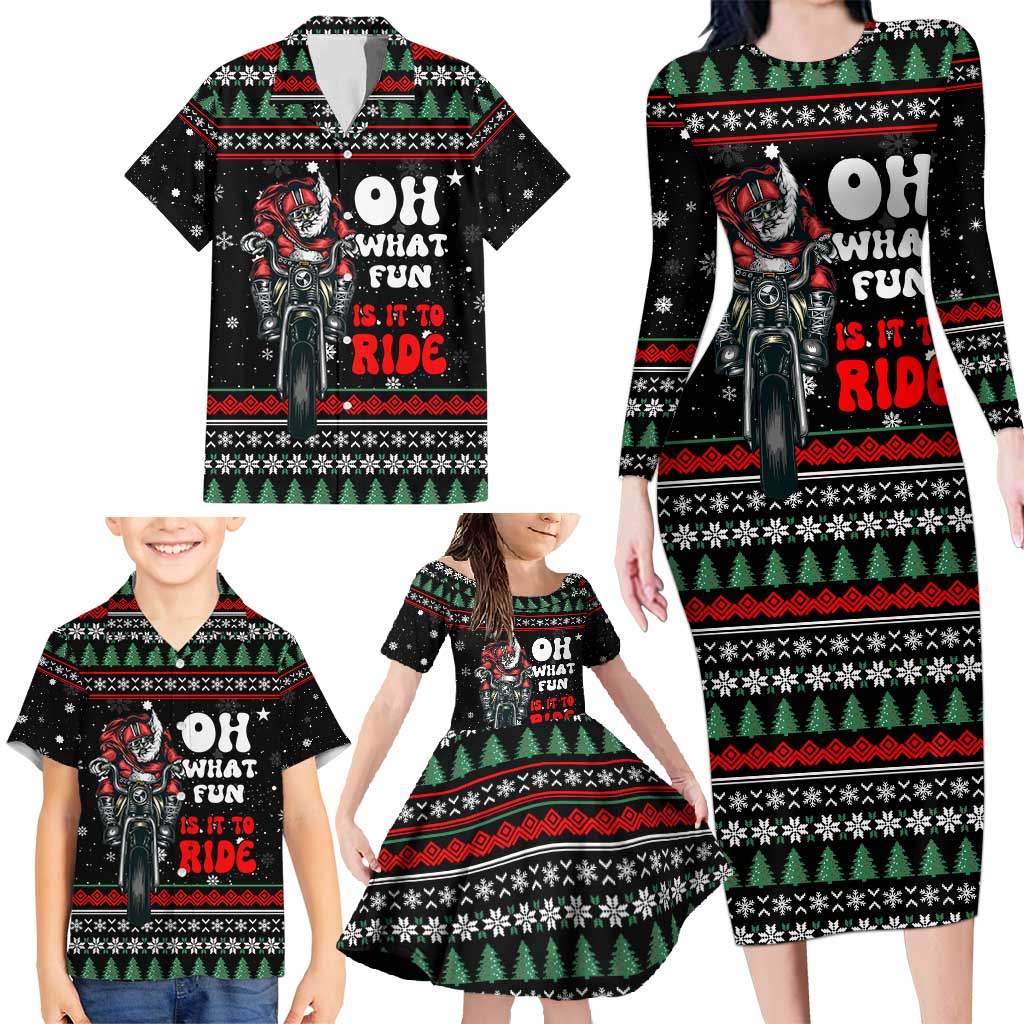 Santa And Motor Christmas Family Matching Long Sleeve Bodycon Dress and Hawaiian Shirt Xmas Holiday Patterns - Wonder Print Shop