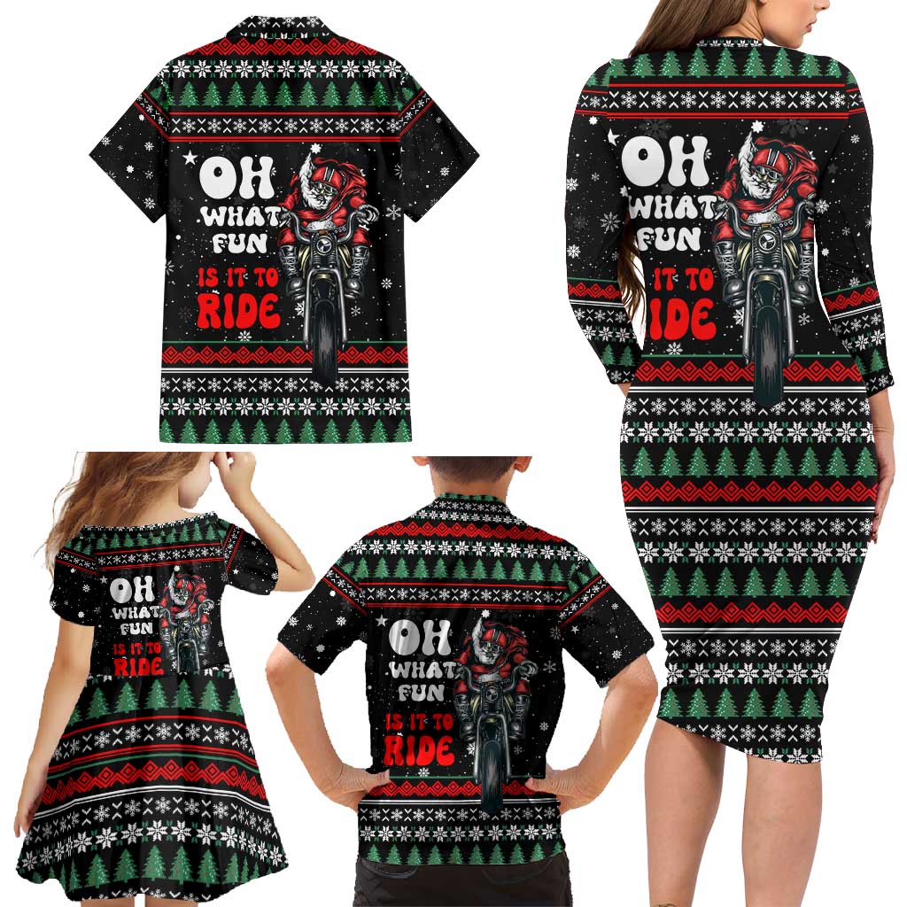 Santa And Motor Christmas Family Matching Long Sleeve Bodycon Dress and Hawaiian Shirt Xmas Holiday Patterns - Wonder Print Shop