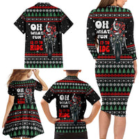 Santa And Motor Christmas Family Matching Long Sleeve Bodycon Dress and Hawaiian Shirt Xmas Holiday Patterns - Wonder Print Shop