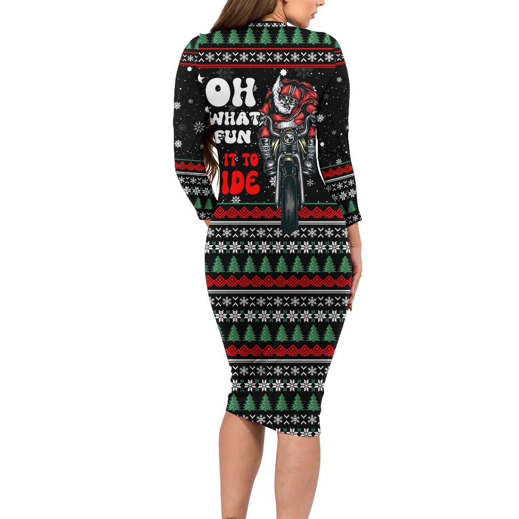 Santa And Motor Christmas Family Matching Long Sleeve Bodycon Dress and Hawaiian Shirt Xmas Holiday Patterns - Wonder Print Shop