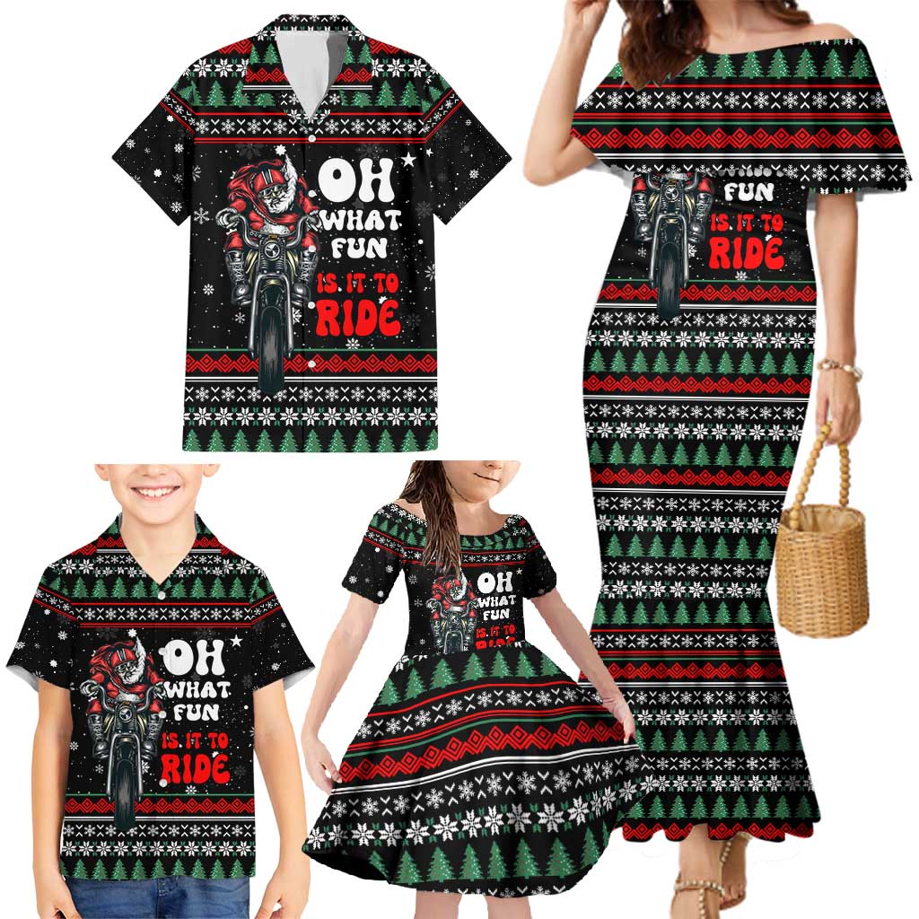 Santa And Motor Christmas Family Matching Mermaid Dress and Hawaiian Shirt Xmas Holiday Patterns - Wonder Print Shop