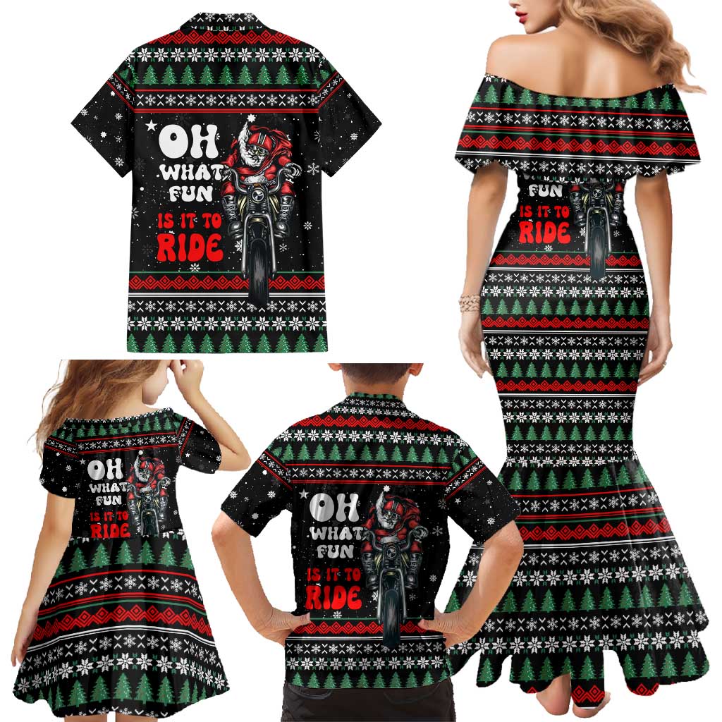 Santa And Motor Christmas Family Matching Mermaid Dress and Hawaiian Shirt Xmas Holiday Patterns - Wonder Print Shop