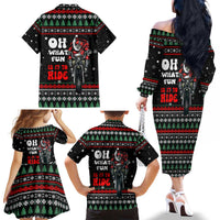 Santa And Motor Christmas Family Matching Off The Shoulder Long Sleeve Dress and Hawaiian Shirt Xmas Holiday Patterns - Wonder Print Shop