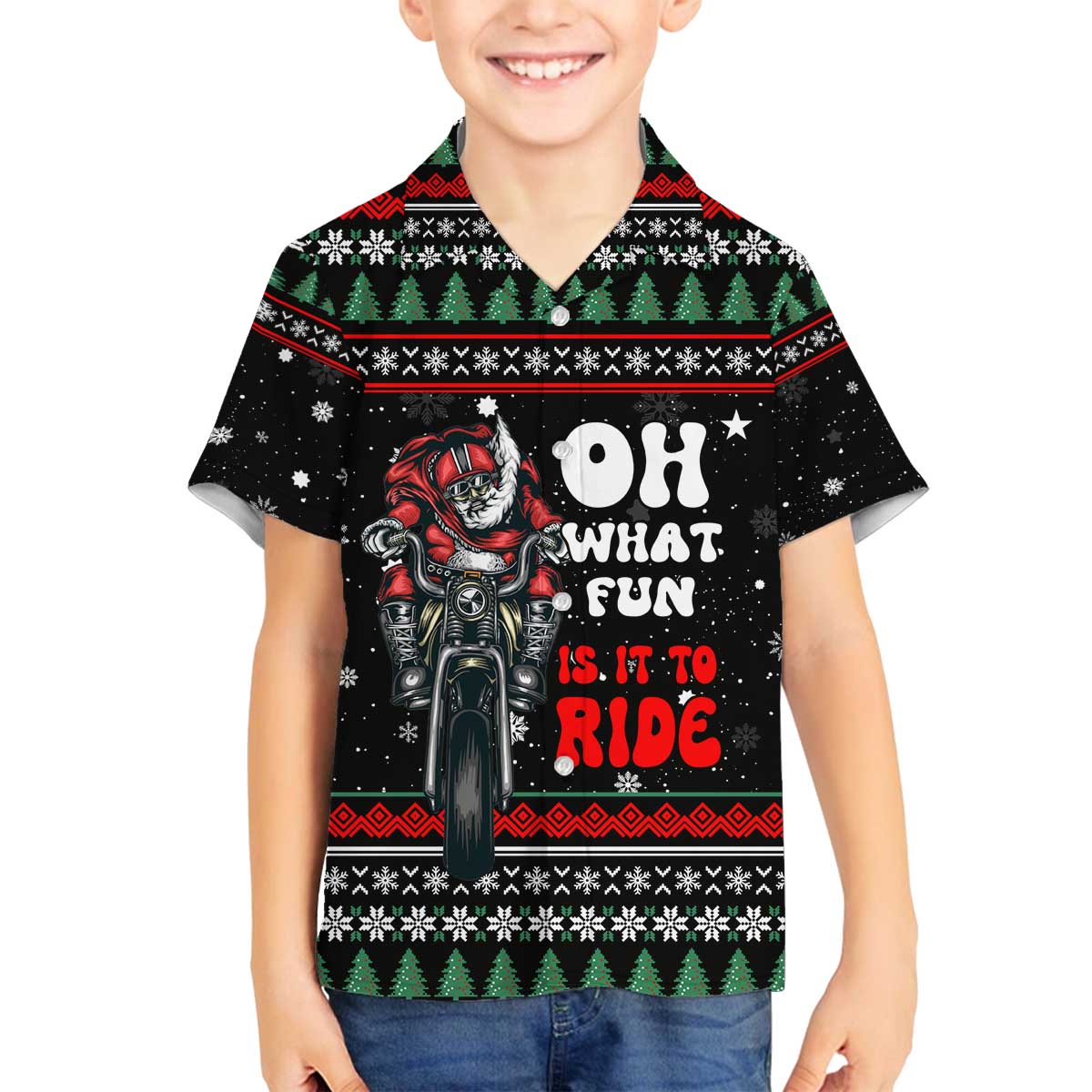 Santa And Motor Christmas Family Matching Off The Shoulder Long Sleeve Dress and Hawaiian Shirt Xmas Holiday Patterns - Wonder Print Shop