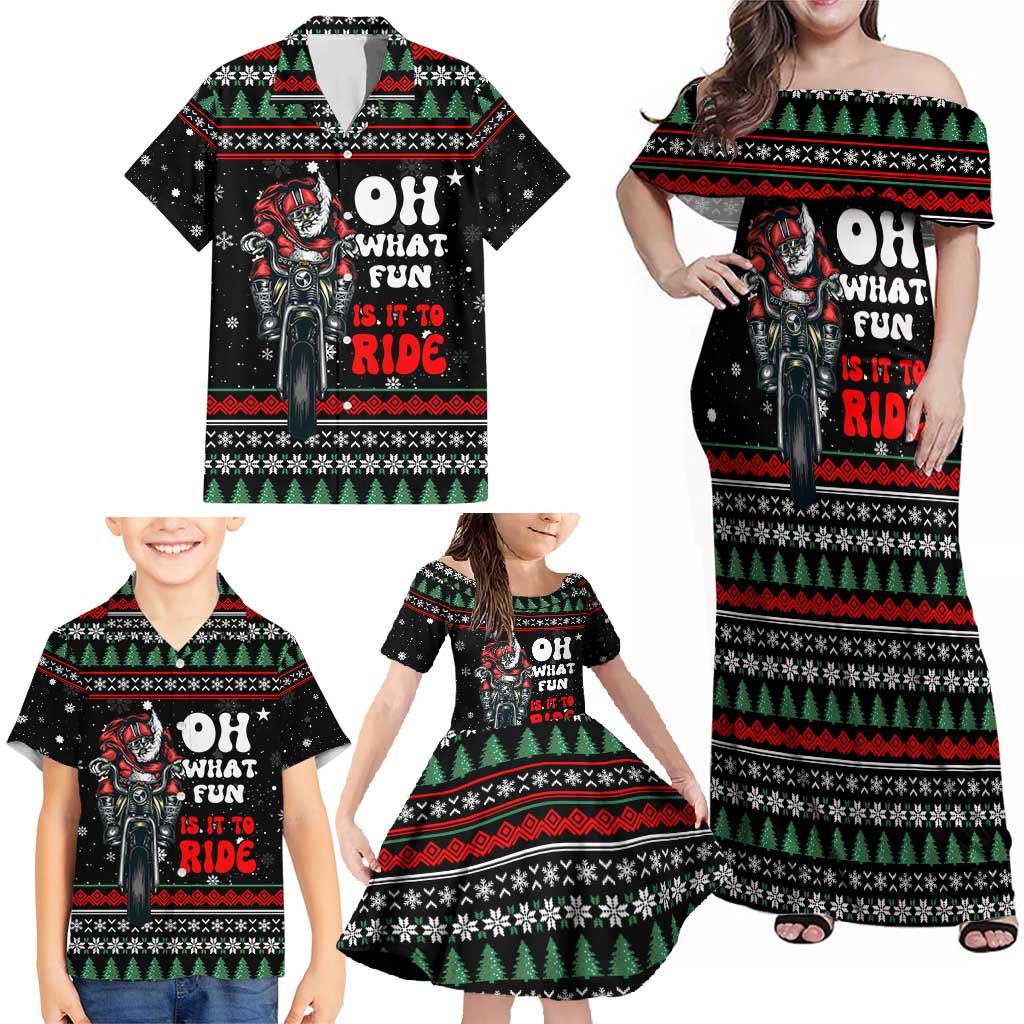 Santa And Motor Christmas Family Matching Off Shoulder Maxi Dress and Hawaiian Shirt Xmas Holiday Patterns - Wonder Print Shop