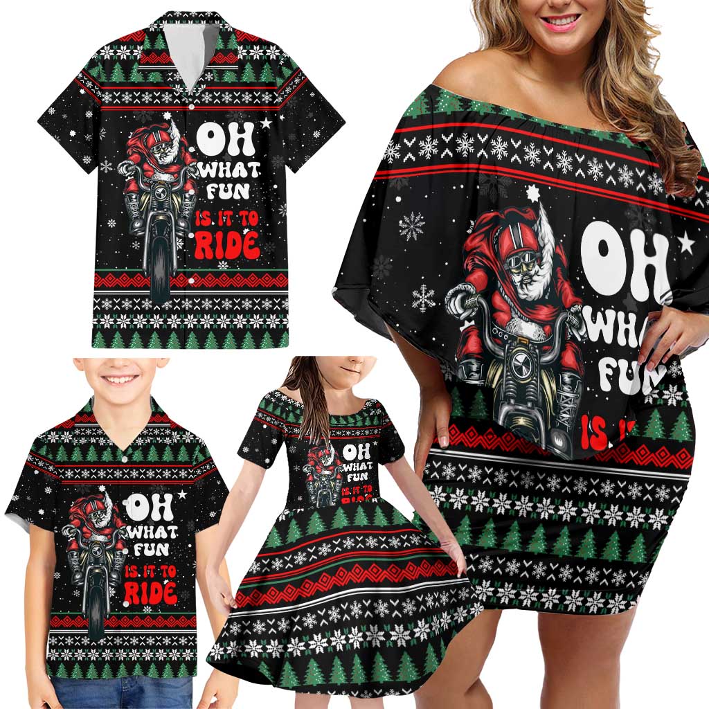 Santa And Motor Christmas Family Matching Off Shoulder Short Dress and Hawaiian Shirt Xmas Holiday Patterns - Wonder Print Shop
